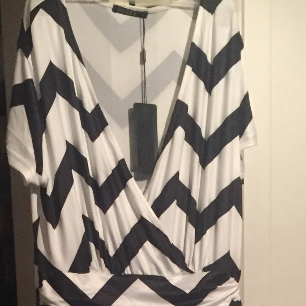 OUGES Womens Black White Chevron Maxi Sz L